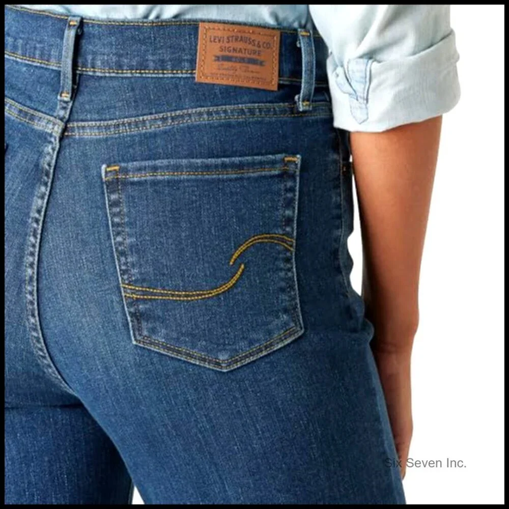 High-Rise Straight Jeans Shaping Tummy Panel Wide Leg Classic Denim
